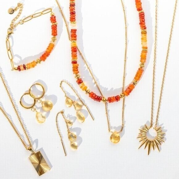 Citrine Pendant Necklace Gorgeous Everyday Necklace Waterproof Non-Tarnish Gold - Picture 7 of 12